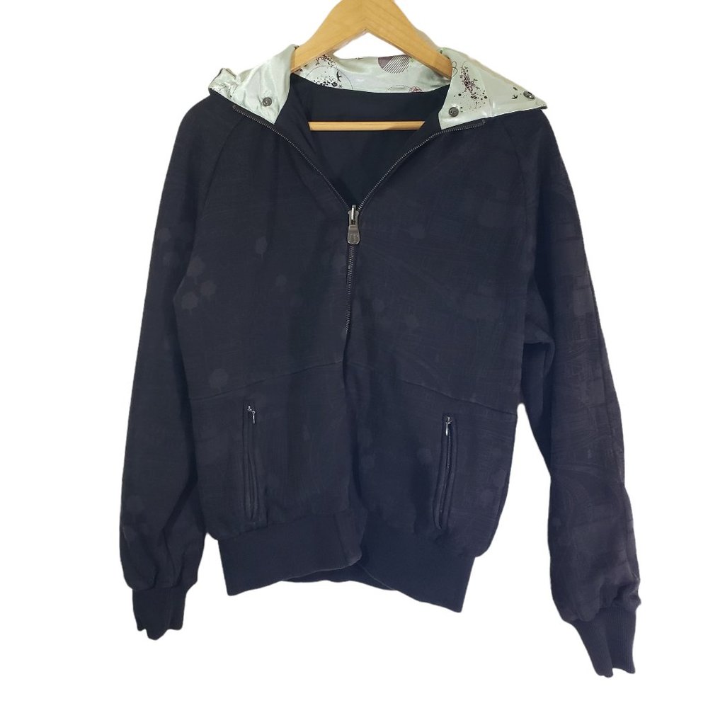 BURTON Medium Black and Gray Floral Reversible Full Zip Snap Collar Jacket